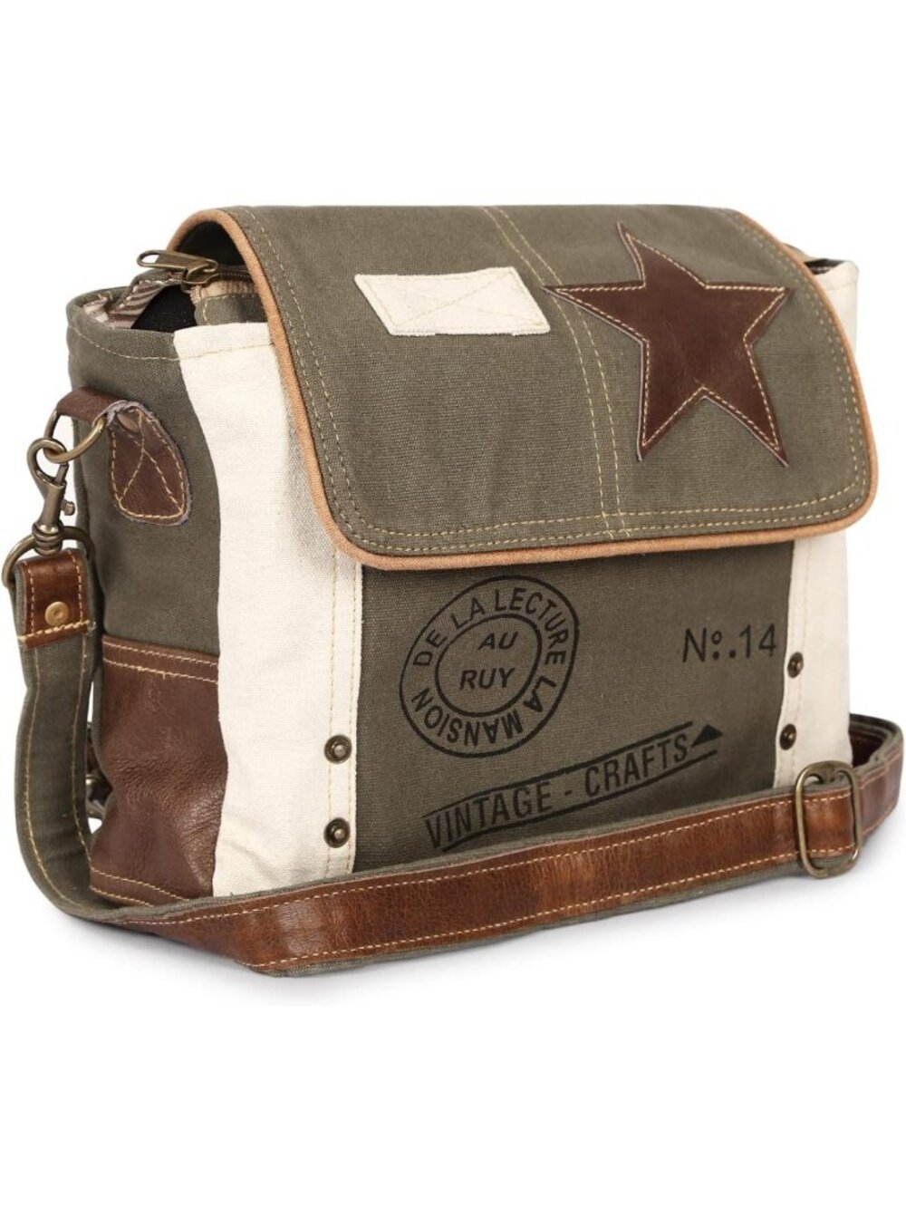 Unisex 12" Canvas Crossbody Messenger Bag with Leather Accents - Travel & Work